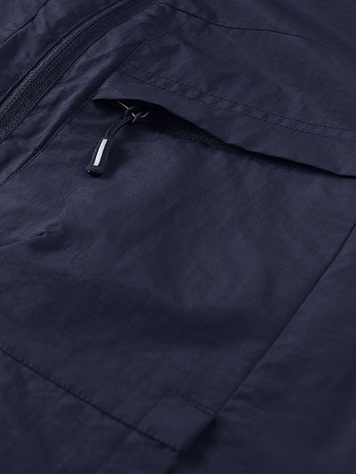 Men'S Navy Blue Sleeveless Vest with Stand Collar, Zippered Front & Side Pockets - Casual, Loose-Fit Outdoor Sports Vest for All Seasons, Polyester Fiber Lining, Perfect for Fall/Winter