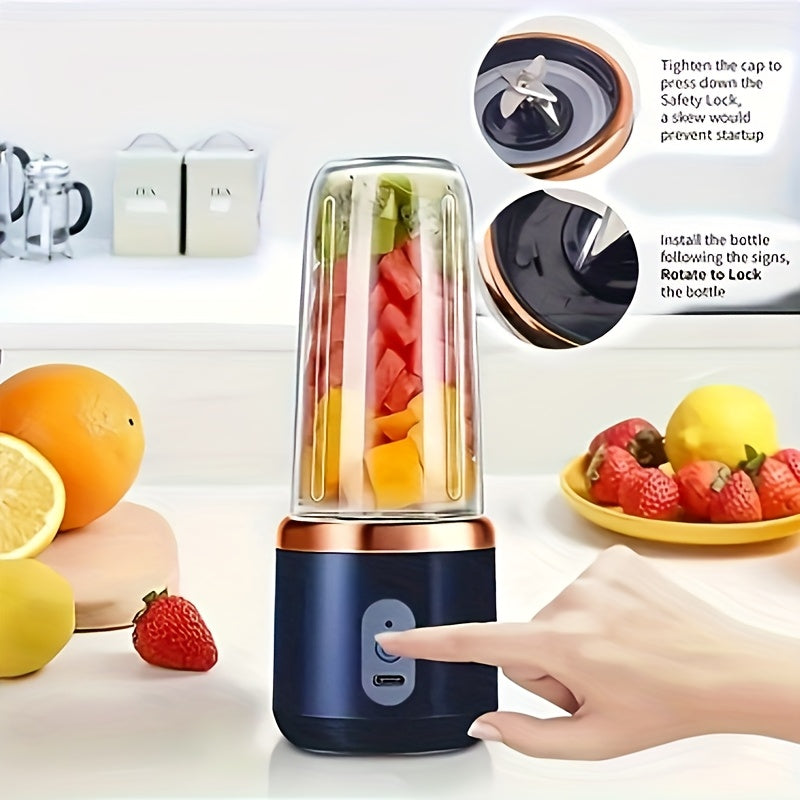 Portable Electric USB Juicer Blender, Dual Cups, Six-Blade System with Button Control, 1500mAh Rechargeble Lithium Battery for Smoothies and Citrus Drinks - Easy to Clean Food Grade Materials Essential Item at Home Kitchen Ou
