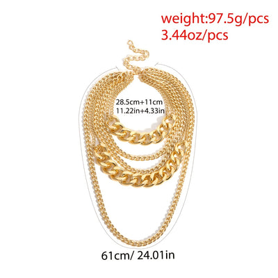 قلادة بانك مبالغ فيها متعددة الطبقات مع سلسلة ذهبية