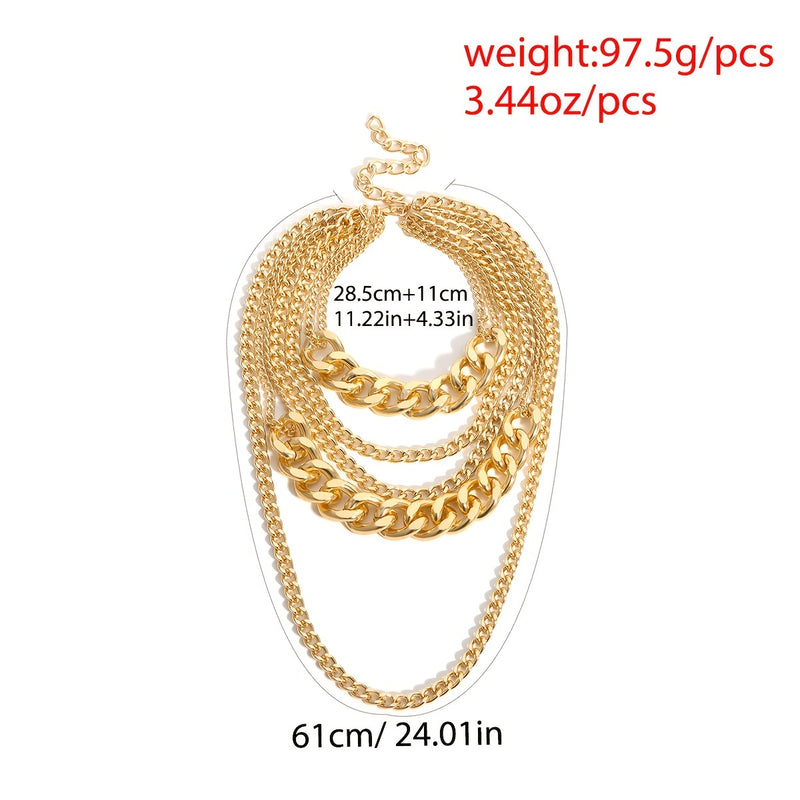 قلادة بانك مبالغ فيها متعددة الطبقات مع سلسلة ذهبية