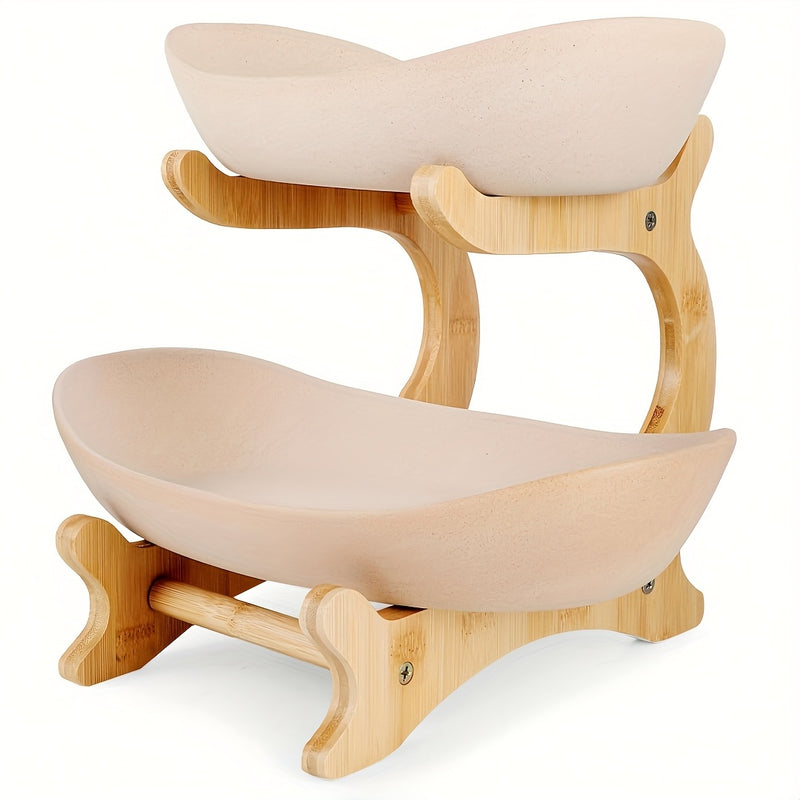 2/3-Tier Fruit Basket with Wooden Stand - Kitchen Organizer for Fruits & Vegetables,Home decor,fruit basket for kitchen counter,Large-Capacity Layered Fruit Basket,European-Style Dried Fruit Tray, Bamboo Wooden Rack Household