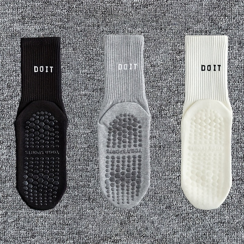 3/7 Pairs Anti-slip Letter Graphic Socks, Sports & Breathable Fitness Yoga Pilates Mid Tube Socks, Women&