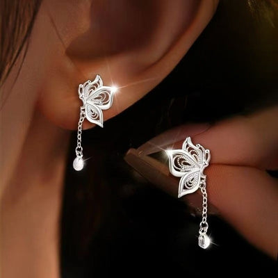 Pair of Elegant, Romantic Hollow Butterfly Tassel Earrings, Exquisite Craftsmanship, Quality Choice, Essential for Special Occasions and Dates, Adds a Touch of Elegance to Daily Wear, Perfect Gift for Valentine'S Day/Birthday