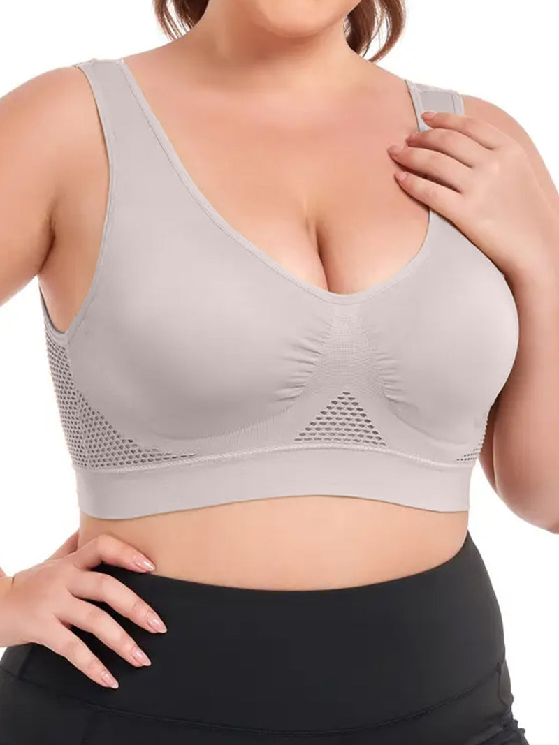 14pcs EssElegance Plus size High Support Wire-Free Sports Bras with Padded & Mesh Panels, Breathable Stretch Fit for Yoga Running Training