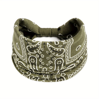 Boho Chic Paisley Turban Headband - Soft, Stretchy & Sweat-Wicking Hair Band for Yoga & Sports, Elegant Knotted Design, Women's Fashion Accessory