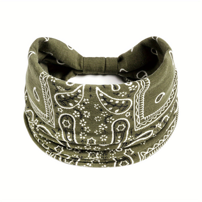 Boho Chic Paisley Turban Headband - Soft, Stretchy & Sweat-Wicking Hair Band for Yoga & Sports, Elegant Knotted Design, Women&