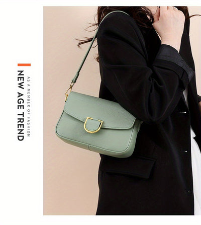 1pc Women's Top-Grain Cowhide Leather Crossbody Bag - Minimalist Square Design with Golden-Tone Hardware, Adjustable Strap & Zipper Closure, Beige/Tan/Black/Green - Casual Everyday Purse for Commuting, Work & Travel, Durable