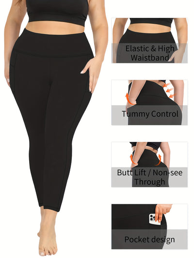 Women'S High-Waist Yoga Leggings with Side Pockets - Stretchy, Tummy Control, Sculpting Design, Black, Slim Fit, High Waisted, Perfect for Sports & Casual Wear, Workout Leggings | Slim Fit Leggings | High Waisted Legging