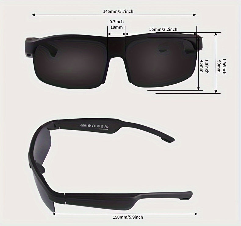 KOIPSSE Smart Glasses with Built-in Microphone, High-Resolution Audio, Waterproof IPX4, USB/Battery Powered, Rechargeable Lithium Polymer Battery, 120mAh, Wireless Connection, Outdoor Sports Glasses with HIFI Music Playback,