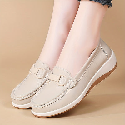 Women'S Breathable Low-Top Thick Sole Loafers - Casual Slip-On Outdoor Shoes with Round Toe, Synthetic Upper & Inner, TPR Sole, All-Season Comfort