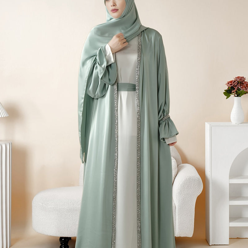 4pcs Set: Poet Sleeve Satin Abaya (MOA009) Eid al-Adha Abaya Muslim Women&