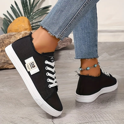 Women's Simple Flat Canvas Shoes, Casual Lace Up Outdoor Shoes, Comfortable Low Top Sneakers