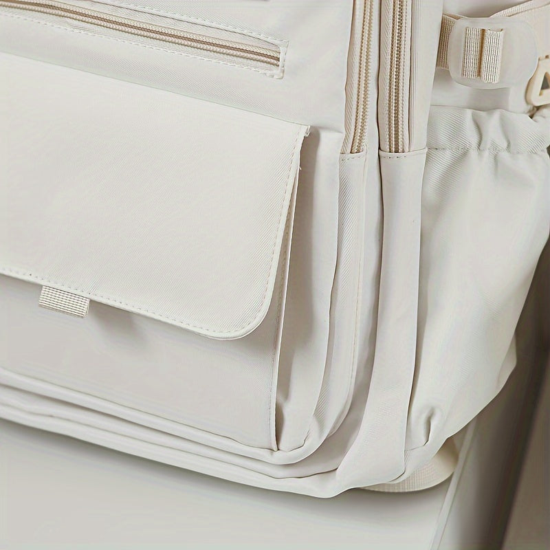 حقيبة ظهر أنيقة بيضاء على الطراز الياباني لطلاب المدارس الثانوية والجامعات - سعة كبيرة، خفيفة الوزن، حزام قابل للتعديل، إغلاق بسحاب، تصميم كاجوال، قابلة للغسل اليدوي | حقيبة ظهر بسيطة | ظهر خفيف الوزن