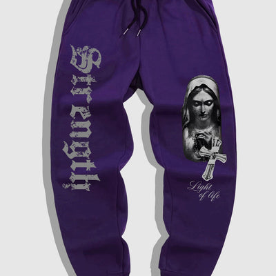 Men'S Casual Sports Joggers with Gothic Print of The Virgin Mary from The Renaissance.