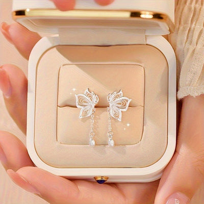 Pair of Elegant, Romantic Hollow Butterfly Tassel Earrings, Exquisite Craftsmanship, Quality Choice, Essential for Special Occasions and Dates, Adds a Touch of Elegance to Daily Wear, Perfect Gift for Valentine'S Day/Birthday