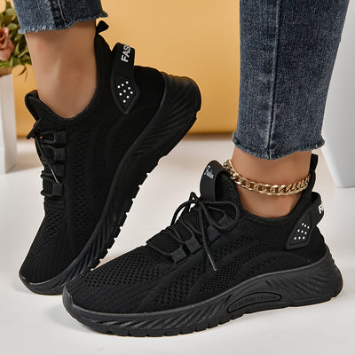 Women's Knitted Sports Shoes, Lightweight Lace Up Low Top Running & Tennis Sneakers, Breathable Gym Trainers for Holiday
