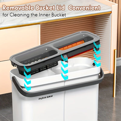 JOYBOS Hands-Free Mop and Bucket Set with 2 Washable Cloths - Heavy-Duty ABS/SS/Polypropylene, Wet & Dry Floor System with Water Filling & Design, Space-Saving Modern Mop for Vinyl Floors, Ideal for Living Room, Bedroom, Kitc