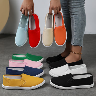 Women's Simple Solid Color Canvas Shoes, Casuals Slip On Outdoor Shoes, Lightweight Low Top Shoes