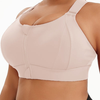 Women'S Plus Size High-Elasticity Sports Bra with Zipper - Blue, Non-Removable Padding, Adjustable Shoulder Straps, Ideal for Yoga & Pilates, Plus Size Yoga Apparel|Sleek Bralette|Comfortable Fit, Plus Size Yoga Apparel