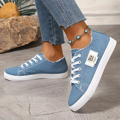 Women's Simple Flat Canvas Shoes, Casual Lace Up Outdoor Shoes, Comfortable Low Top Sneakers