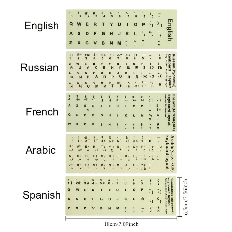 1pc Glow-in-the-Dark Keyboard Sticker for Mechanical Keyboards - Russian, Spanish, French, English - PE Material, Easy to Apply & Remove, Adapts to Multi-Language Typing Needs, Keyboard Customization|Glowinthedark Sticker|Dur