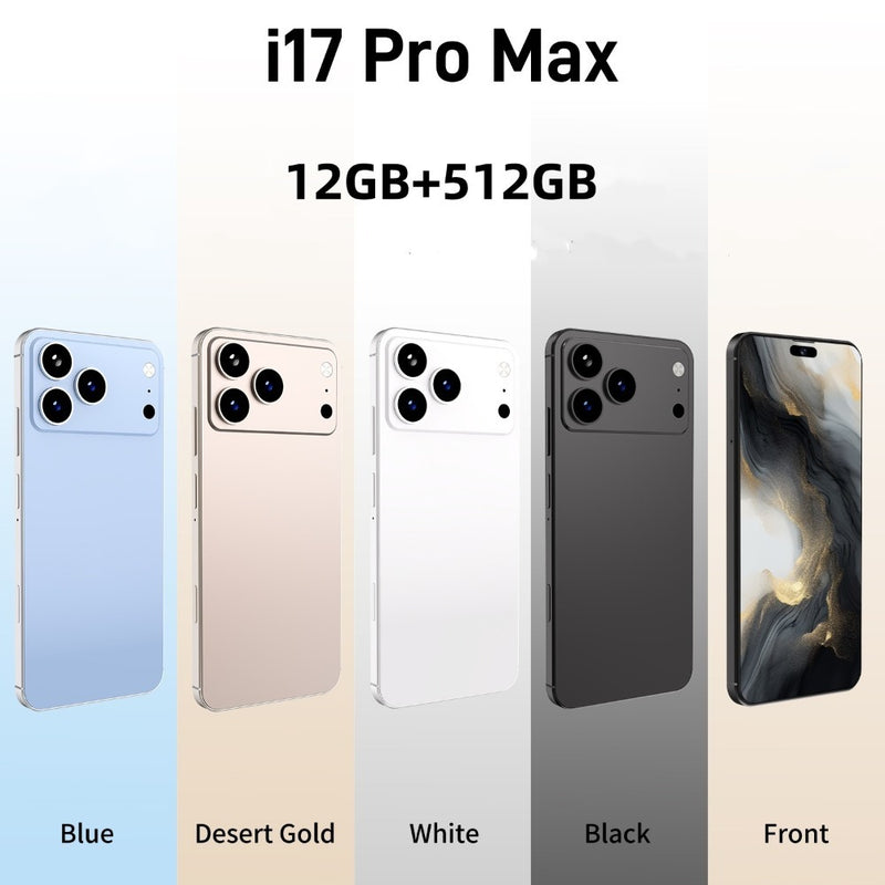 I17 Pro Max The global version of the smartphone, equipped with the Android 14 system, features a 6.8-inch high-definition screen, 12GB of RAM and 512GB of storage space, 72MP + 108MP cameras. It is a mobile smartphone.