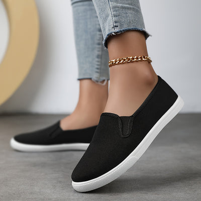 Women's Simple Solid Color Canvas Shoes, Casuals Slip On Outdoor Shoes, Lightweight Low Top Shoes