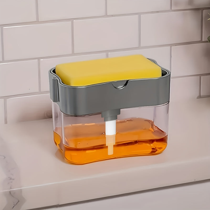 1pc Modern ABS Plastic Dish Soap Dispenser with Sponge Holder, Hand Wash Only, Lightweight Square Kitchen Sink Accessory, Space-Themed Solid Color Design