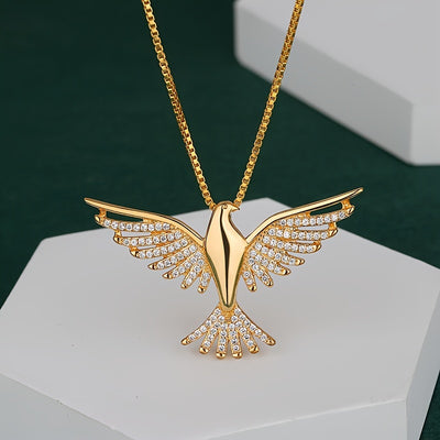 1pc Elegant 18K Golden Plated Eagle Pendant Necklace, Copper Base with 5A Zirconia Inlay, Tribal Hip Hop Style, Daily Wear Clavicle Chain for Women