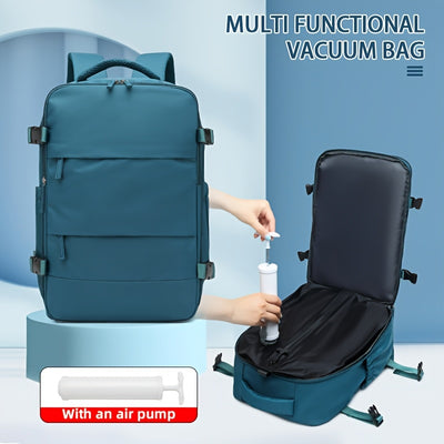 LONNKE Vacuum Compression Backpack - Airline Approved Carry-On (Fits in overhead bin), Heavy-Duty Compression Zipper, Spacious Travel & Business Backpack with Laptop Compartment, Water Bottle Pocket, Adjustable Shoulder Strap