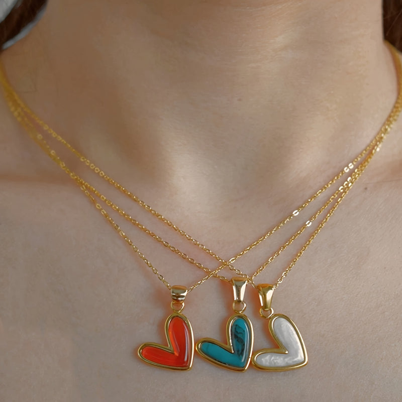 Set of 2 Cute Fashion Stainless Steel Pendant Necklace for Women, Heart Shape Design, Suitable for Valentine&