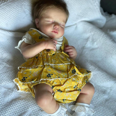 48.26cm Asleep Reborn Baby Doll Toy with 3D-Paint Light Beige & Veins, Intricate 3D-Crafted Dress, Lace Sleeves & Bow Detail - Handmade Realistic Princess Bebe Doll for Girls, Birthday Gift, Baby Doll Clothes, Detailed Crafts