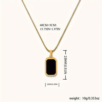 An elegant 18k Golden-plated stainless steel rectangular black pendant necklace, perfect for daily wear and vacation accessories, an ideal Valentine's Day gift for women