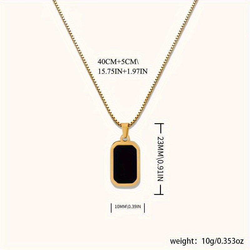 An elegant 18k Golden-plated stainless steel rectangular black pendant necklace, perfect for daily wear and vacation accessories, an ideal Valentine&