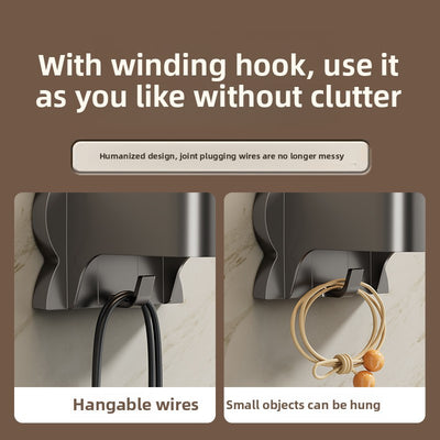 Space-Saving Wall-Mounted Hair Dryer Holder - No Drilling Required, Easy Installation, Compatible with Various Hair Dryer Models for Home & Bathroom Organization, Sleek Black Design with Metallic Accents, Durable Plastic Cons