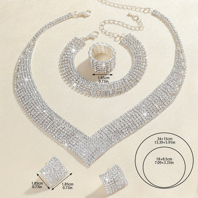 Elgent Bride Imitation Crystal Necklace Earrings Set Bridal Wedding Jewelry Sets Rhinestone Choker Necklace Prom Costume Jewelry Set for Women and Girls