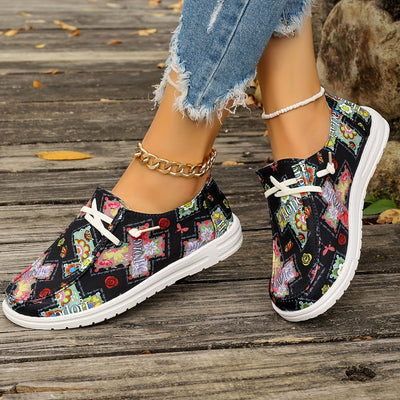 Women's Easter Themed Canvas Shoes, Casual Lace Up Outdoor Shoes, Lightweight Low Top Shoes