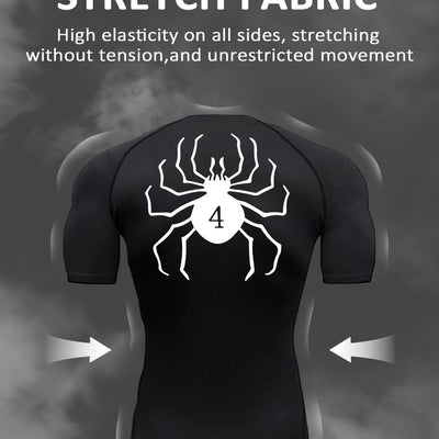 Spider Pattern Compression Shirts Men's Short Sleeve Athletic Undershirt Gear T-shirt For Sports Workout (Pants Not Included)