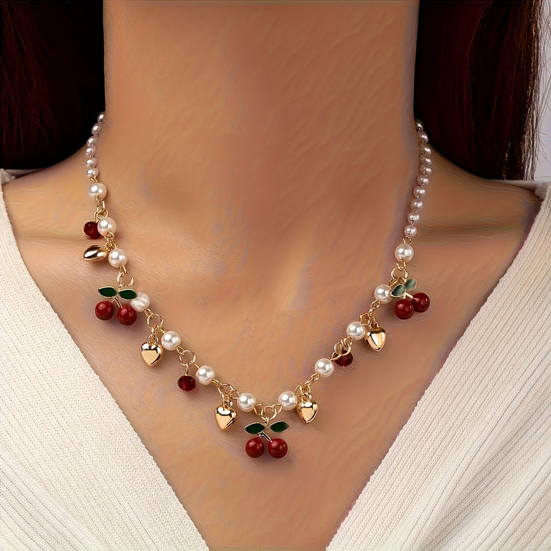 1pc Summer Fresh Sweet Heart-Shaped Faux Imitation Pearl Pendant Necklace, Unique Faux Imitation Pearl Heart Bead Chain, Holiday Gift, Exquisite Present for Friends