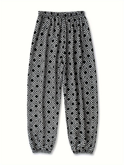 بنطلون نسائي فضفاض واسع الساق مطبوع، بنطلون كاجوال مريح ورائع