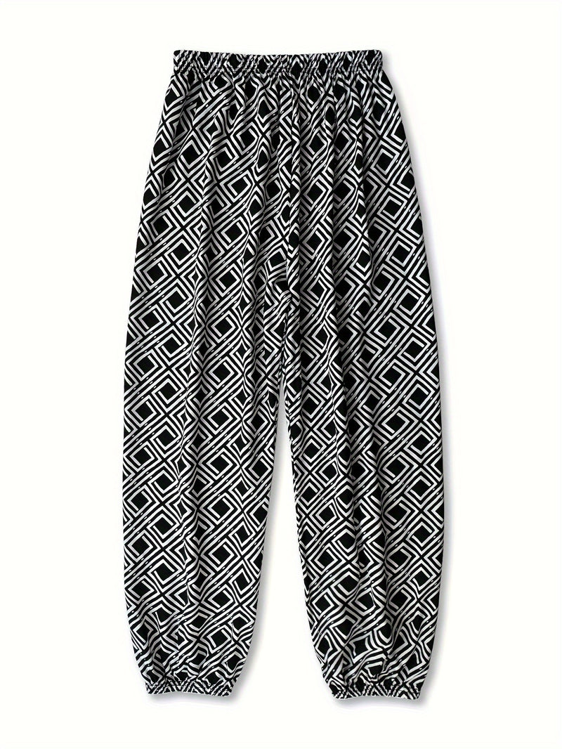 بنطلون نسائي فضفاض واسع الساق مطبوع، بنطلون كاجوال مريح ورائع