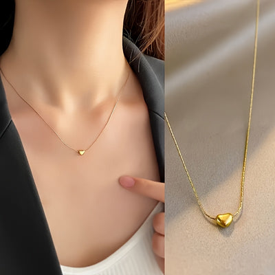A 304 Stainless Steel Pendant Necklace With A Sweet Style, Casting Process, Delicate And Small Brushed Small Peach Heart Shape, Specially Designed For Women, Small And Extraordinary Love Treasures, Suitable For Young Ladies T