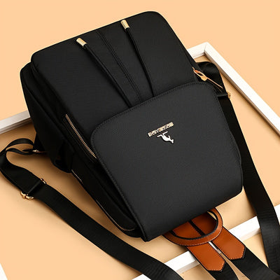 حقيبة ظهر H7 خفيفة الوزن وكبيرة السعة للمراهقين من عمر 3 إلى 5 أيام - حقيبة سفر أنيقة سوداء كاجوال مع مقصورات متعددة، وسحاب إغلاق متين وأجزاء معدنية ذهبية اللون، مثالية للاستخدام اليومي، حقيبة ظهر للسفر، متعددة الاستخدامات