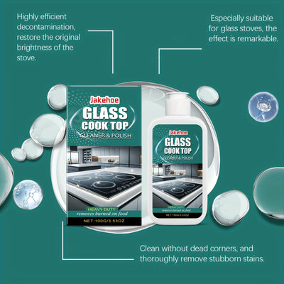 Glass Stovetop Cleaner Polishing Agent, Citric Acid Based, Residue Free, for Household Kitchen, Electric Ceramic Stovetop, Glass Cooktop, Induction Cooktop, Ceramic Hob, Electric Stovetop Panel