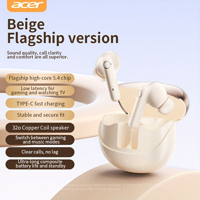 ACER HiFi High-definition Stereo Sound TWS Wireless Earbuds with Call Noise Cancellation, Long Standby Time, Dual Core 5.4 Wireless Chip, HIFI Grade Stereo Sound, Lightweight Touch Design, Fashionable Design, Comfortable for