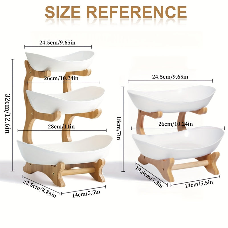 2/3-Tier Fruit Basket with Wooden Stand - Kitchen Organizer for Fruits & Vegetables,Home decor,fruit basket for kitchen counter,Large-Capacity Layered Fruit Basket,European-Style Dried Fruit Tray, Bamboo Wooden Rack Household