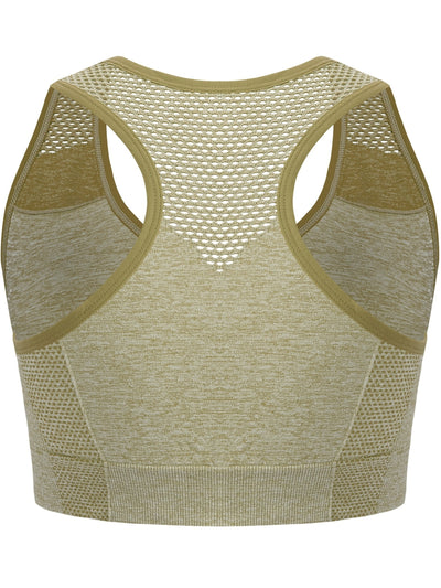 3pcs Plus Size Sports Bras, Polyamide Blend, Hollow Mesh Design, Low Support, Removable Padding, Crew Neck, Medium Stretch, Knit Fabric, with Casual Wear for Women'S Activewear