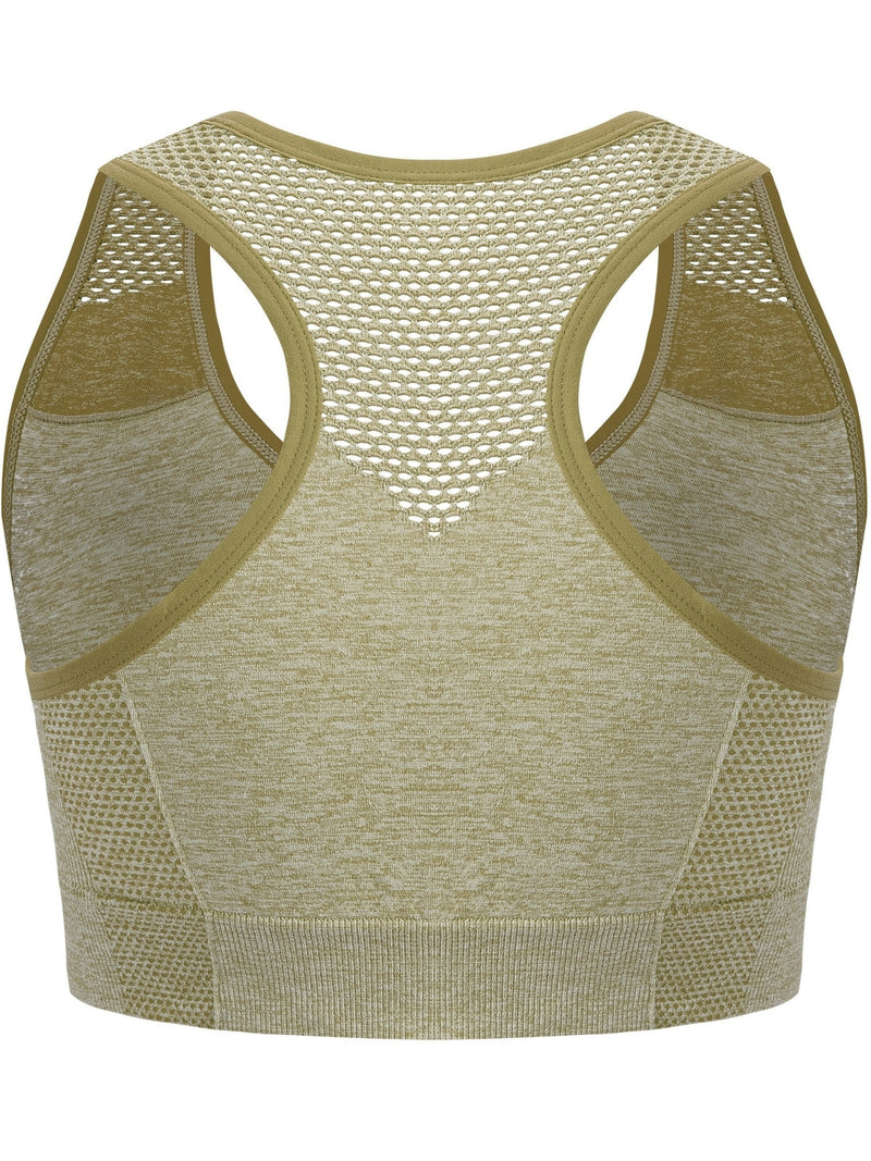 3pcs Plus Size Sports Bras, Polyamide Blend, Hollow Mesh Design, Low Support, Removable Padding, Crew Neck, Medium Stretch, Knit Fabric, with Casual Wear for Women&