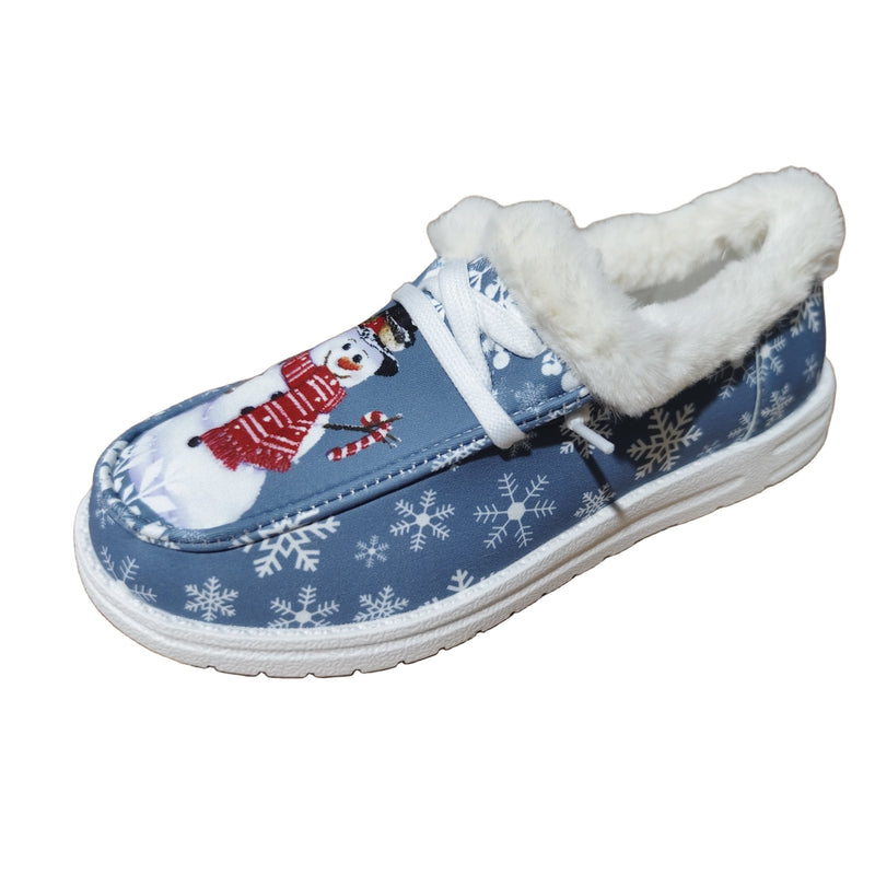 Vibrant Snowman Pattern Canvas Shoes - Lightweight, Low-Top, Plush Lined, Casual Lace-Up Sneakers for Women - Perfect for Outdoor Activities, Christmas Gift Idea, Comfortable and Breathable