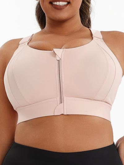 Women'S Plus Size High-Elasticity Sports Bra with Zipper - Blue, Non-Removable Padding, Adjustable Shoulder Straps, Ideal for Yoga & Pilates, Plus Size Yoga Apparel|Sleek Bralette|Comfortable Fit, Plus Size Yoga Apparel